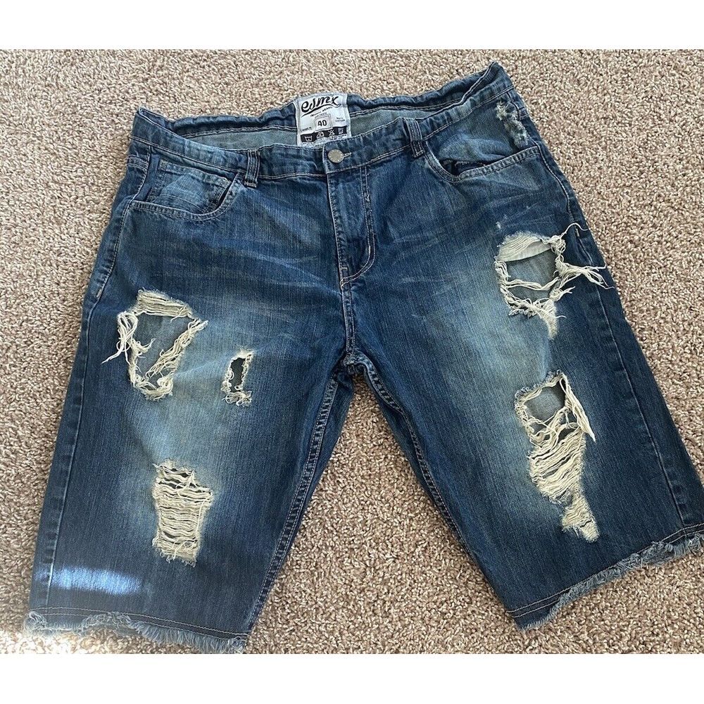 ESMX Jorts Jean Shorts 40 Black Loose Fit Wide Leg Skate Streetwear Y2K